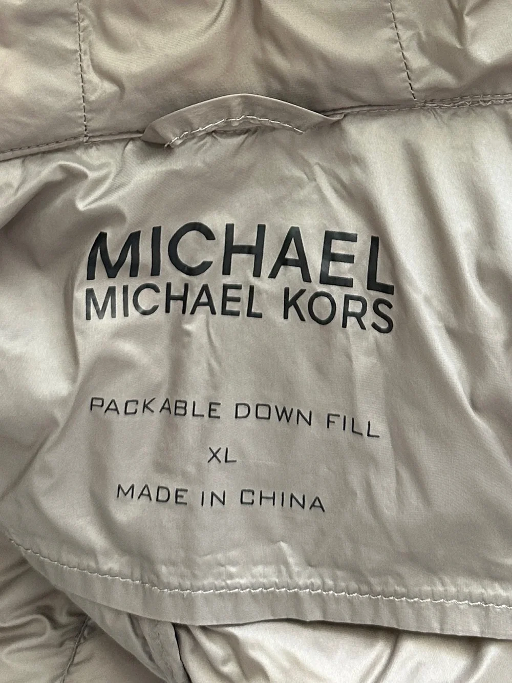 Michael Kors Taupe Quilted Hooded Packable Down Fill Puffer Jacket Size XL